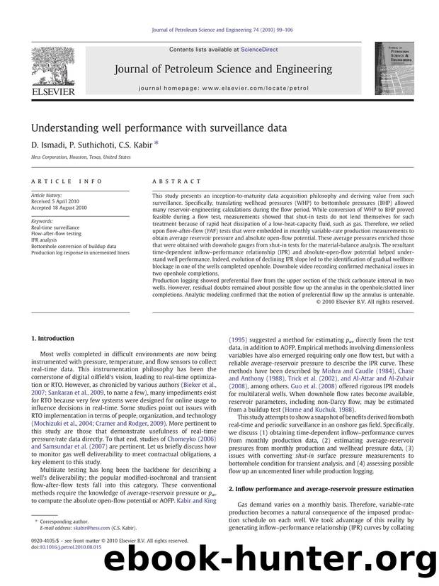 Understanding well performance with surveillance data by D. Ismadi & P. Suthichoti & C.S. Kabir