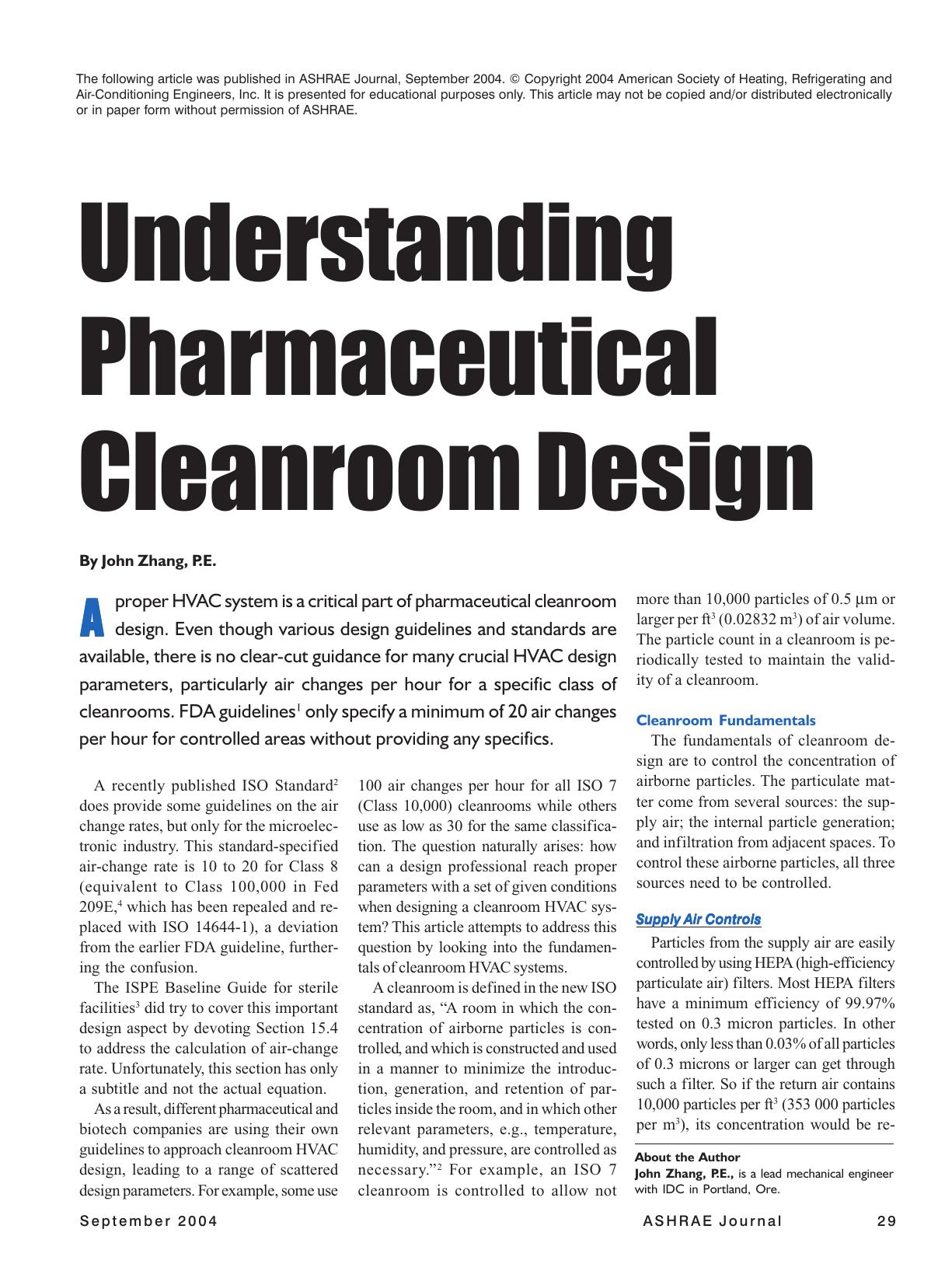 Understing Clean room design by Ashrae