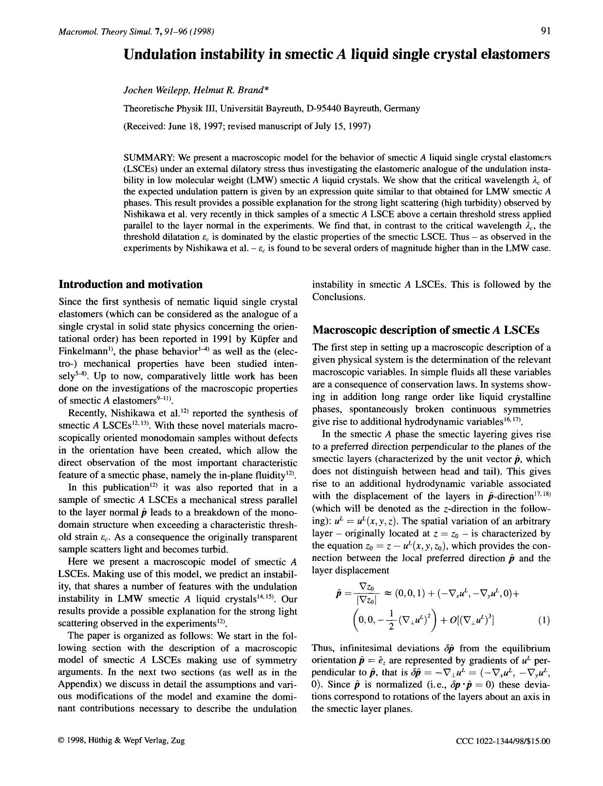 Undulation instability in smectic A liquid single crystal elastomers by Unknown