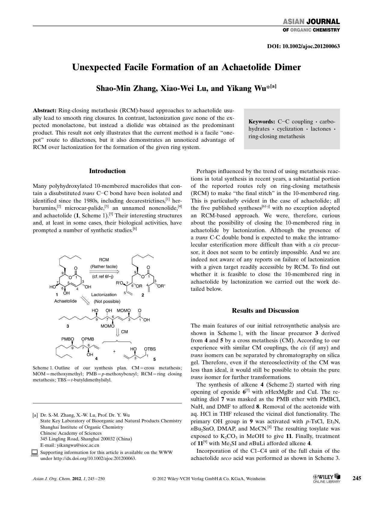Unexpected Facile Formation of an Achaetolide Dimer by Unknown