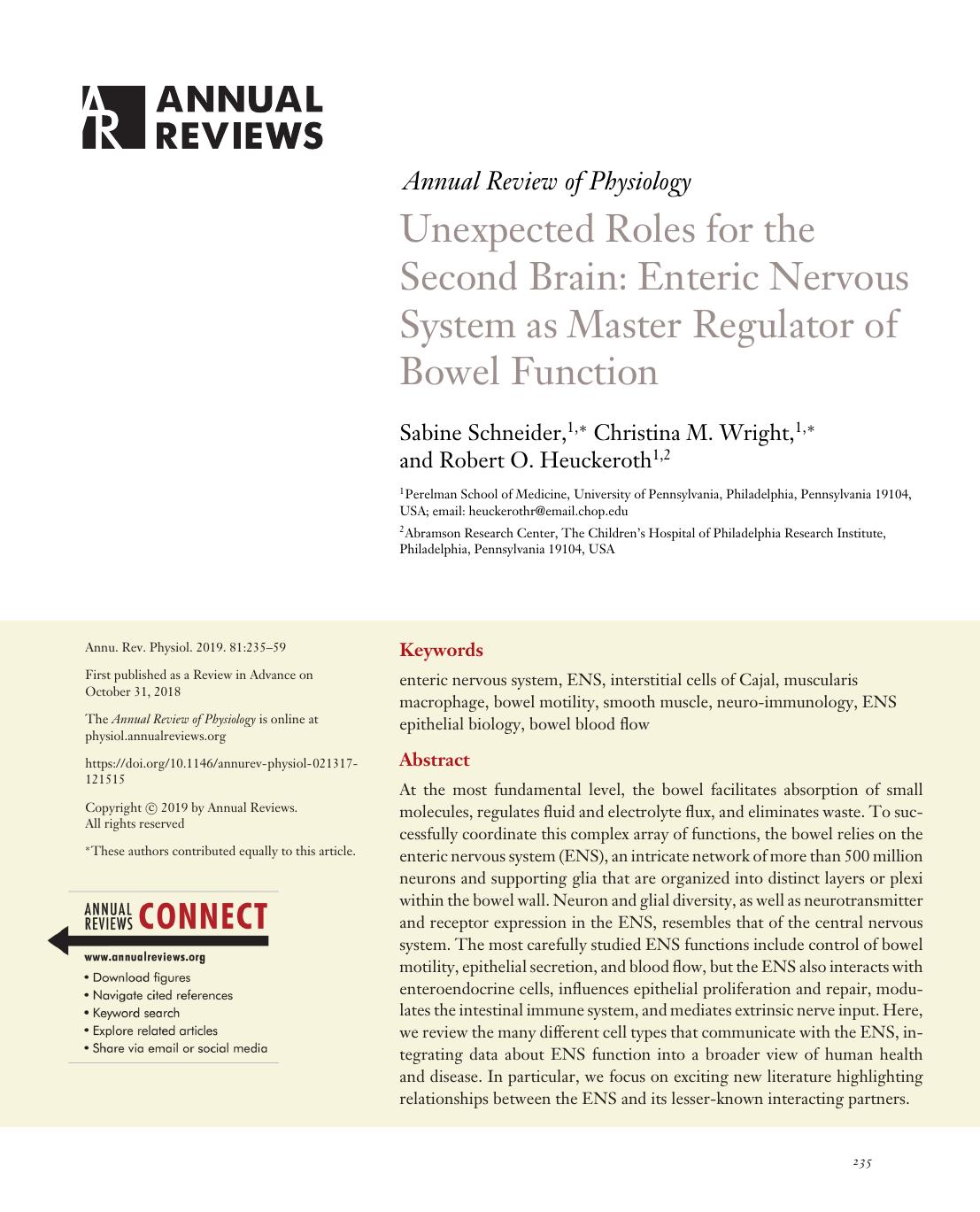 Unexpected Roles for the Second Brain: Enteric Nervous System as Master Regulator of Bowel Function by Sabine Schneider Christina M. Wright Robert O. Heuckeroth