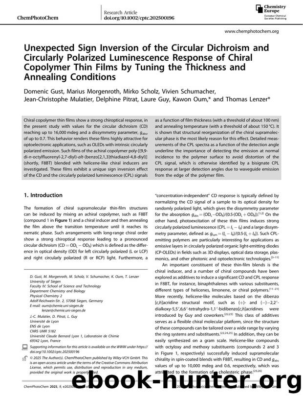 Unexpected Sign Inversion of the Circular Dichroism and Circularly Polarized Luminescence Response of Chiral Copolymer Thin Films by Tuning the Thickness and Annealing Conditions by unknow