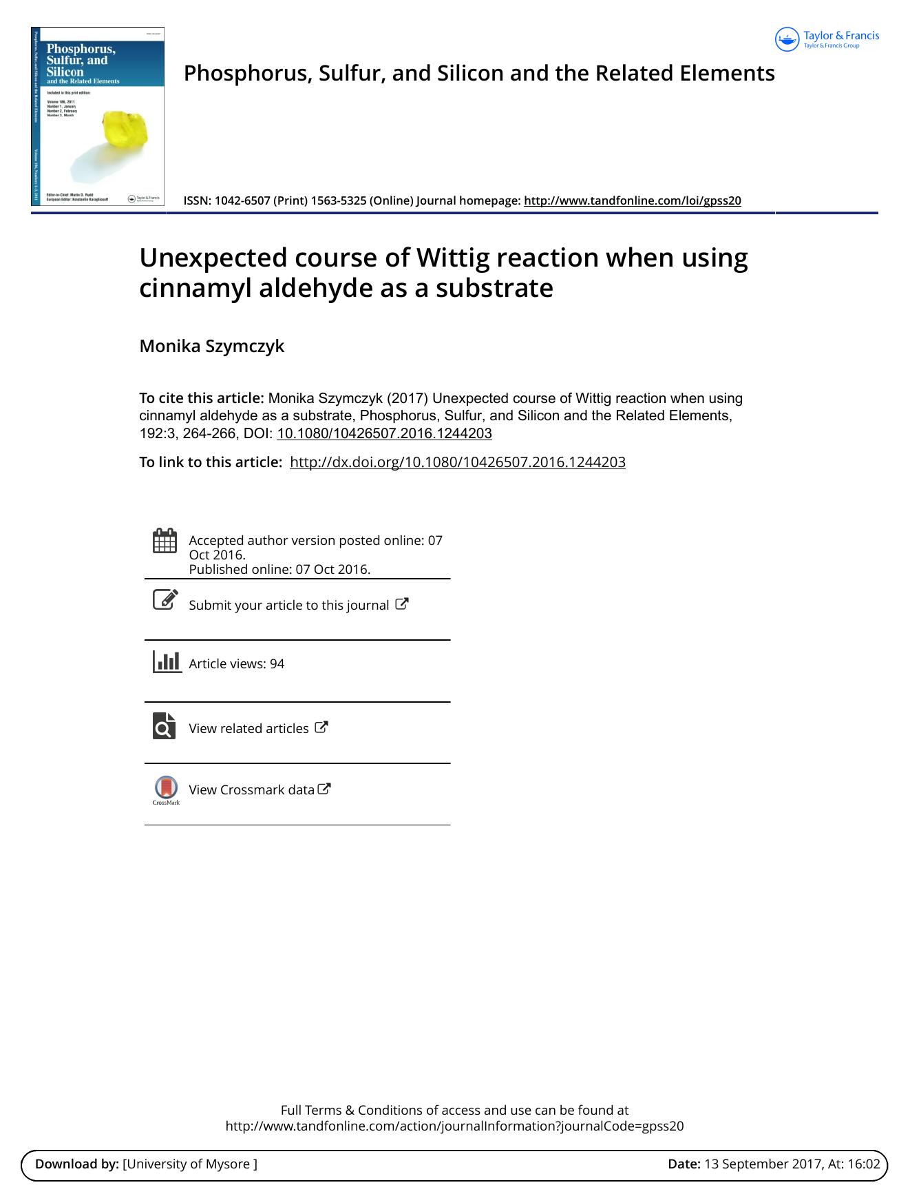 Unexpected course of Wittig reaction when using cinnamyl aldehyde as a substrate by Monika Szymczyk