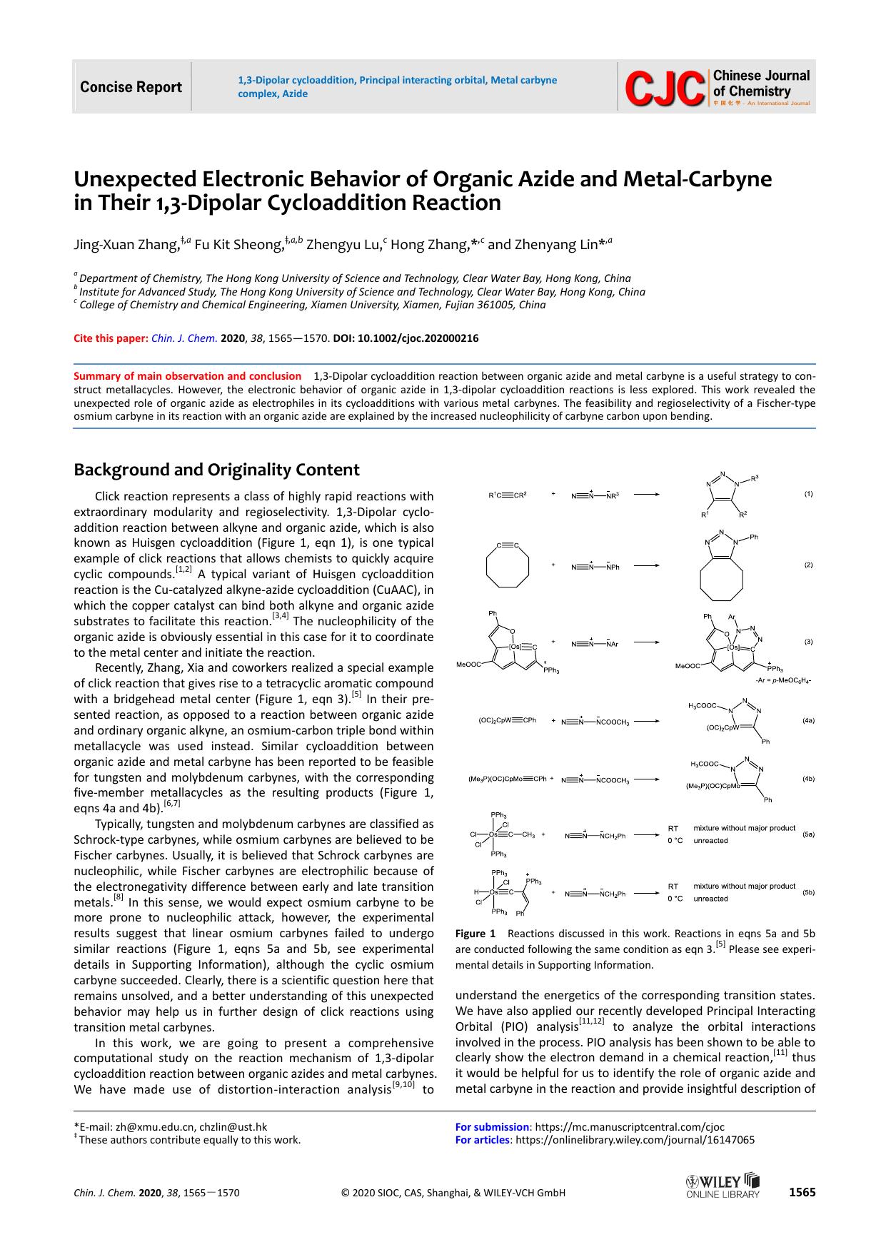 Unexpected electronic behavior of organic azide and metal-carbyne in their 1,3-dipolar cycloaddition reaction by unknown