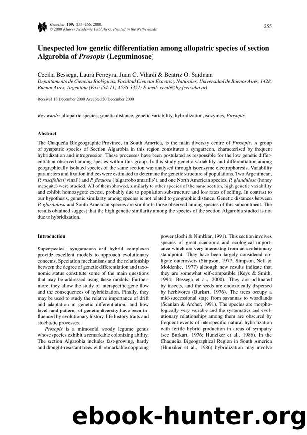 Unexpected low genetic differentiation among Allopatric species of section Algarobia of Prosopis (Leguminosae) by Unknown