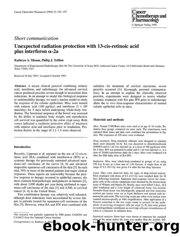 Unexpected radiation protection with 13-cis-retinoic acid plus interferon &#x03B1;-2a by Unknown