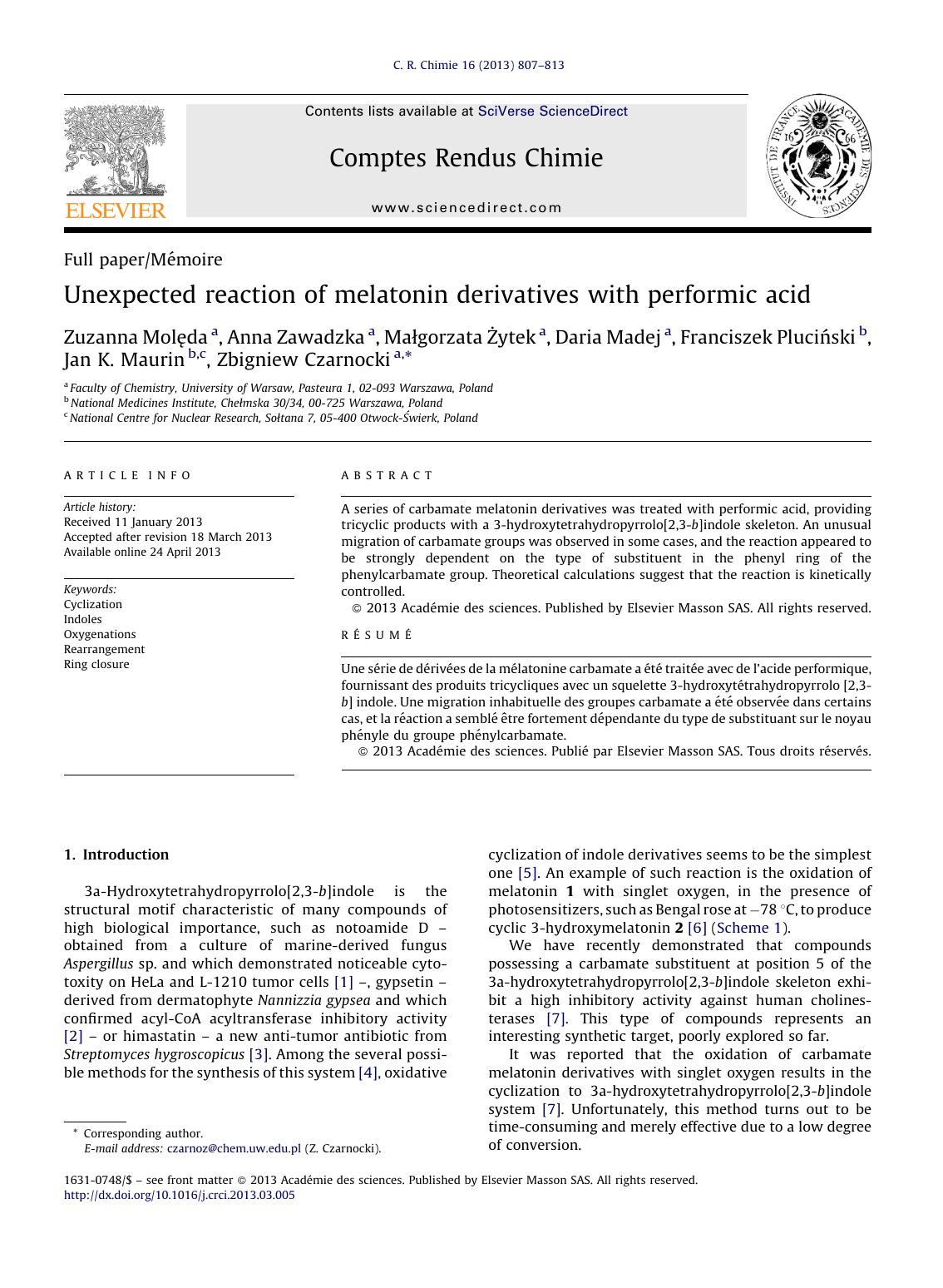 Unexpected reaction of melatonin derivatives with performic acid by unknow