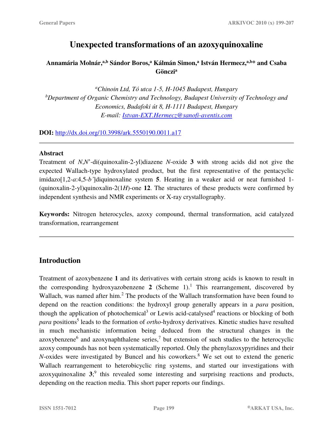 Unexpected transformations of an azoxyquinoxaline by HU51441