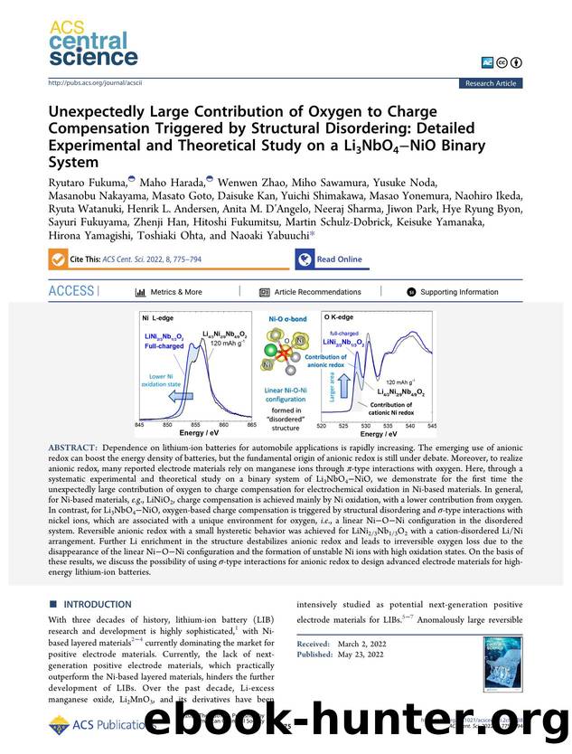 Unexpectedly Large Contribution of Oxygen to Charge Compensation Triggered by Structural Disordering: Detailed Experimental and Theoretical Study on a Li3NbO4âNiO Binary System by unknow