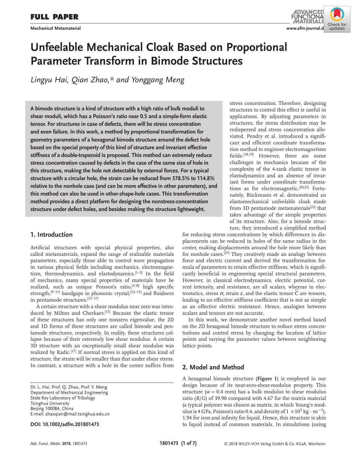 Unfeelable Mechanical Cloak Based on Proportional Parameter Transform in Bimode Structures by Unknown