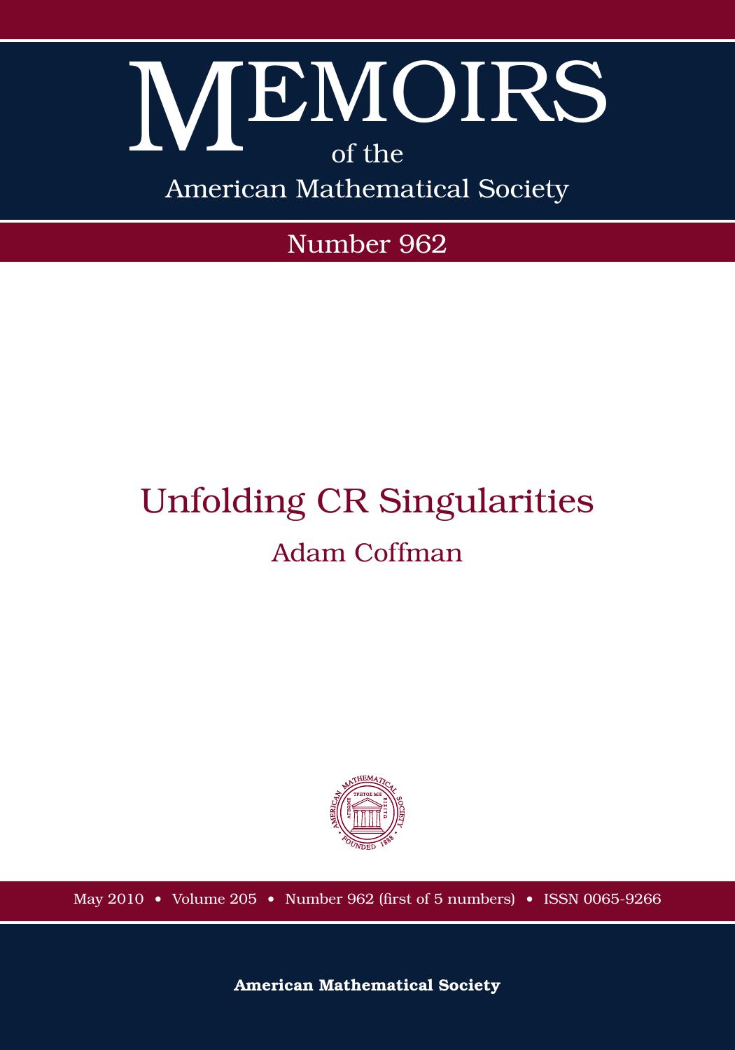 Unfolding CR Singularities (Memoirs of the American Mathematical Society) by Adam Coffman