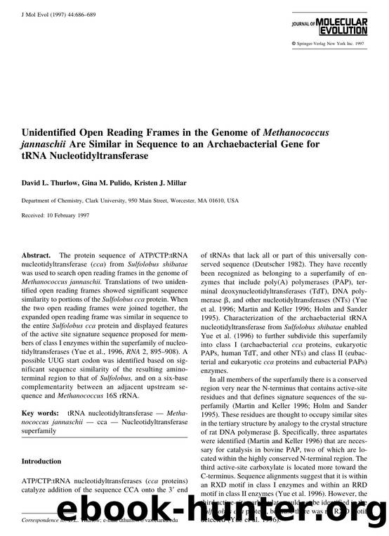 Unidentified Open Reading Frames in the Genome of Methanococcus jannaschii Are Similar in Sequence to an Archaebacterial Gene for tRNA Nucleotidyltransferase by Thurlow D. et al