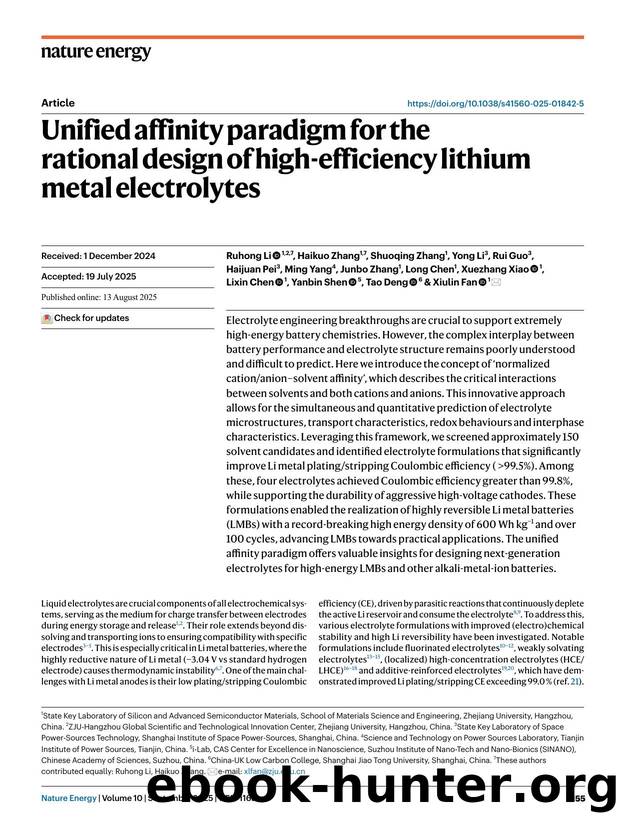 Unified affinity paradigm for the rational design of high-efficiency lithium metal electrolytes by unknow
