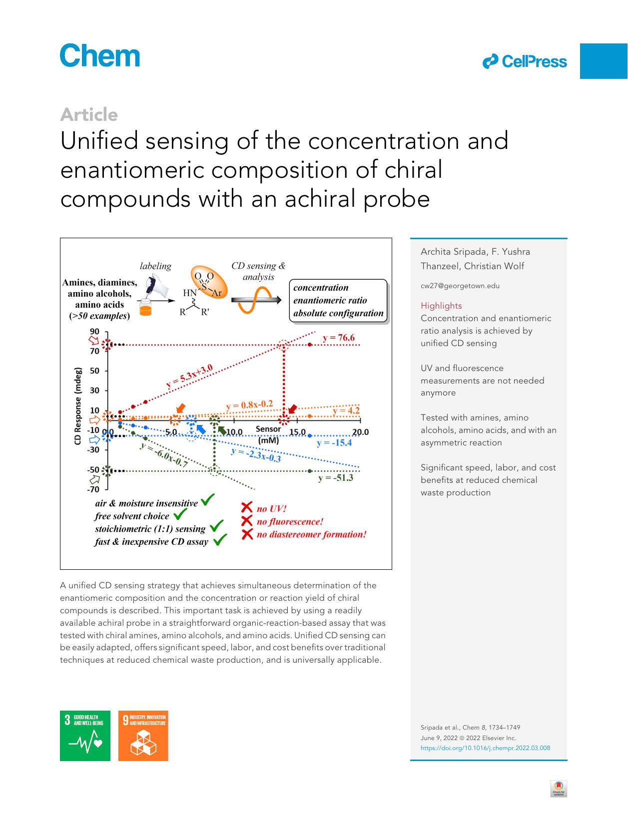 Unified sensing of the concentration and enantiomeric composition of chiral compounds with an achiral probe by Archita Sripada & F. Yushra Thanzeel & Christian Wolf