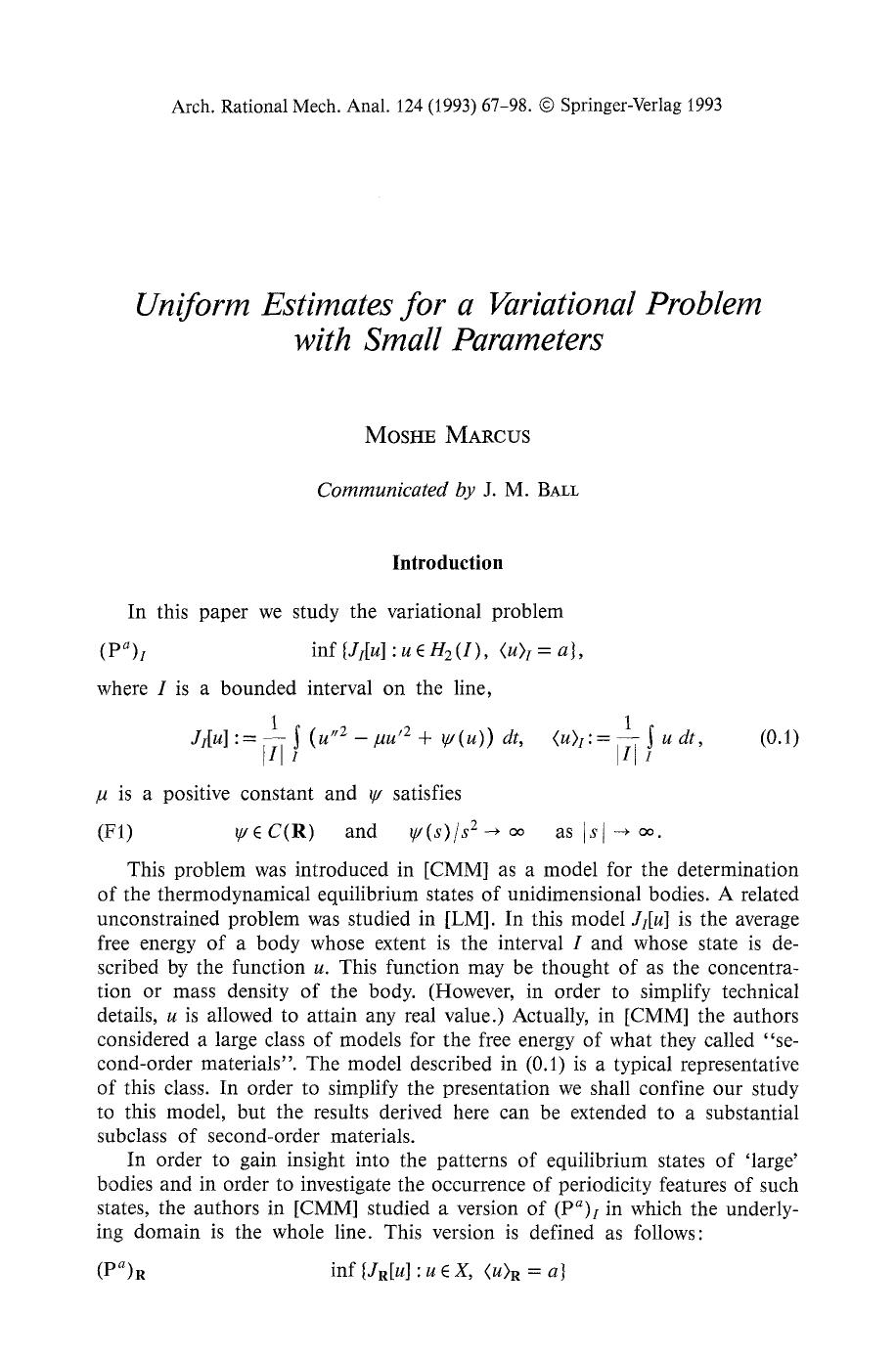Uniform estimates for a variational problem with small parameters by Unknown