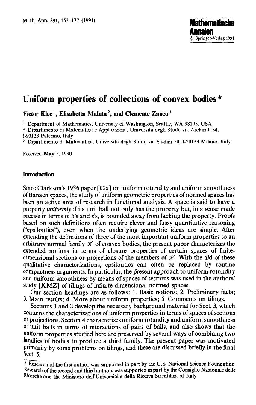 Uniform properties of collections of convex bodies by Unknown