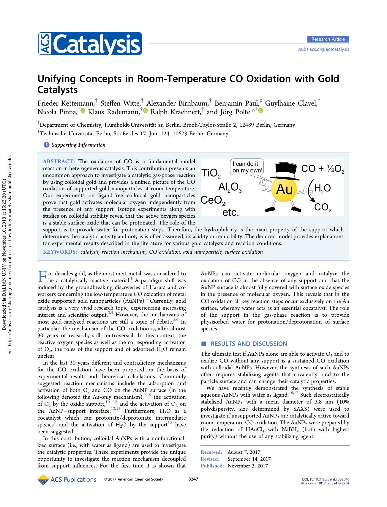 Unifying Concepts in Room-Temperature CO Oxidation with Gold Catalysts by unknow