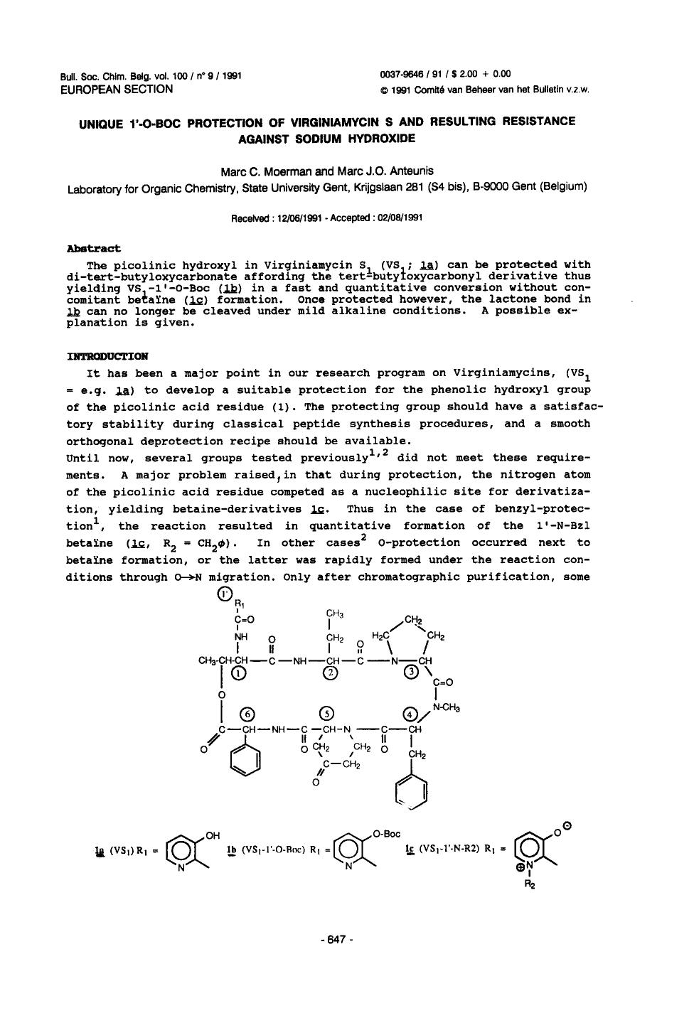 Unique 1Oboc protection of Virginiamycin S and Resulting Resistance Against Sodium Hydroxide by Unknown
