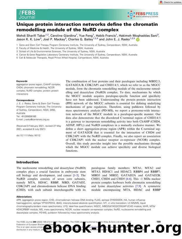 Unique protein interaction networks define the chromatin remodelling module of the NuRD complex by Unknown