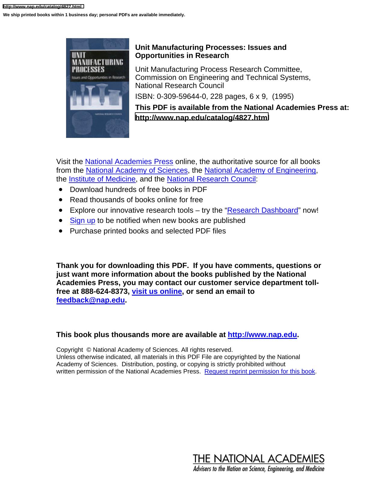 Unit Manufacturing Processes: Issues and Opportunities in Research by unknow