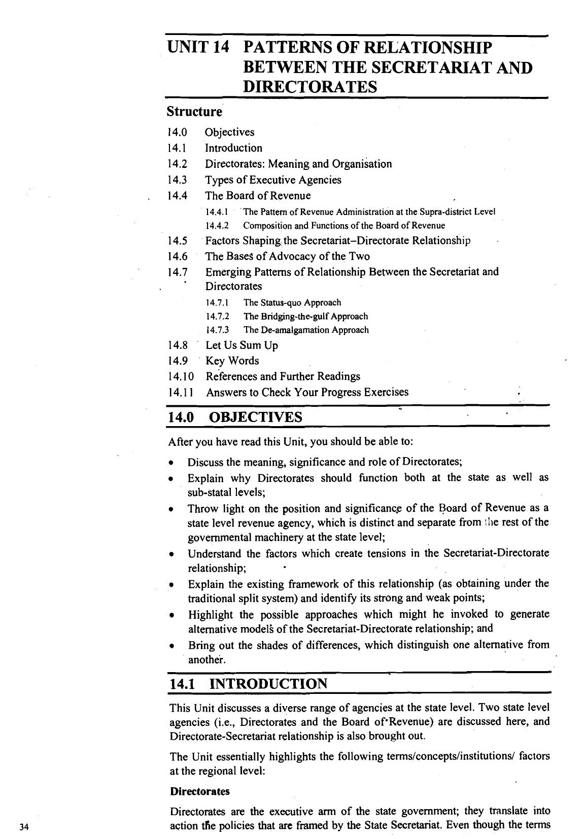 Unit-14 Patterns of Relationship Between the Secretariat and Directorates by Unknown