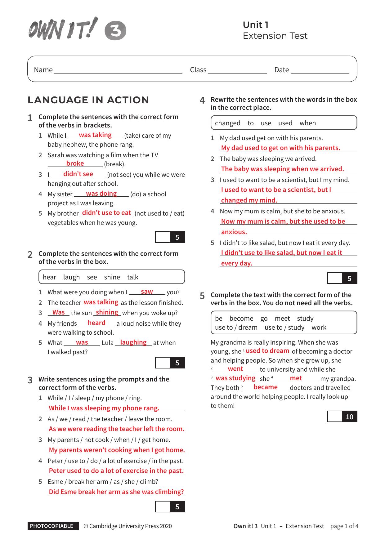 Unit1 Extension Test with answers by Unknown