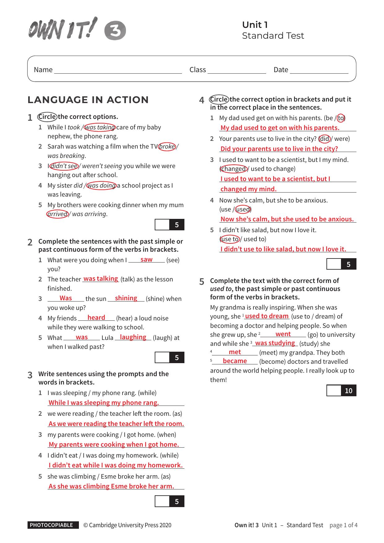 Unit1 Standard Test with answers by Unknown