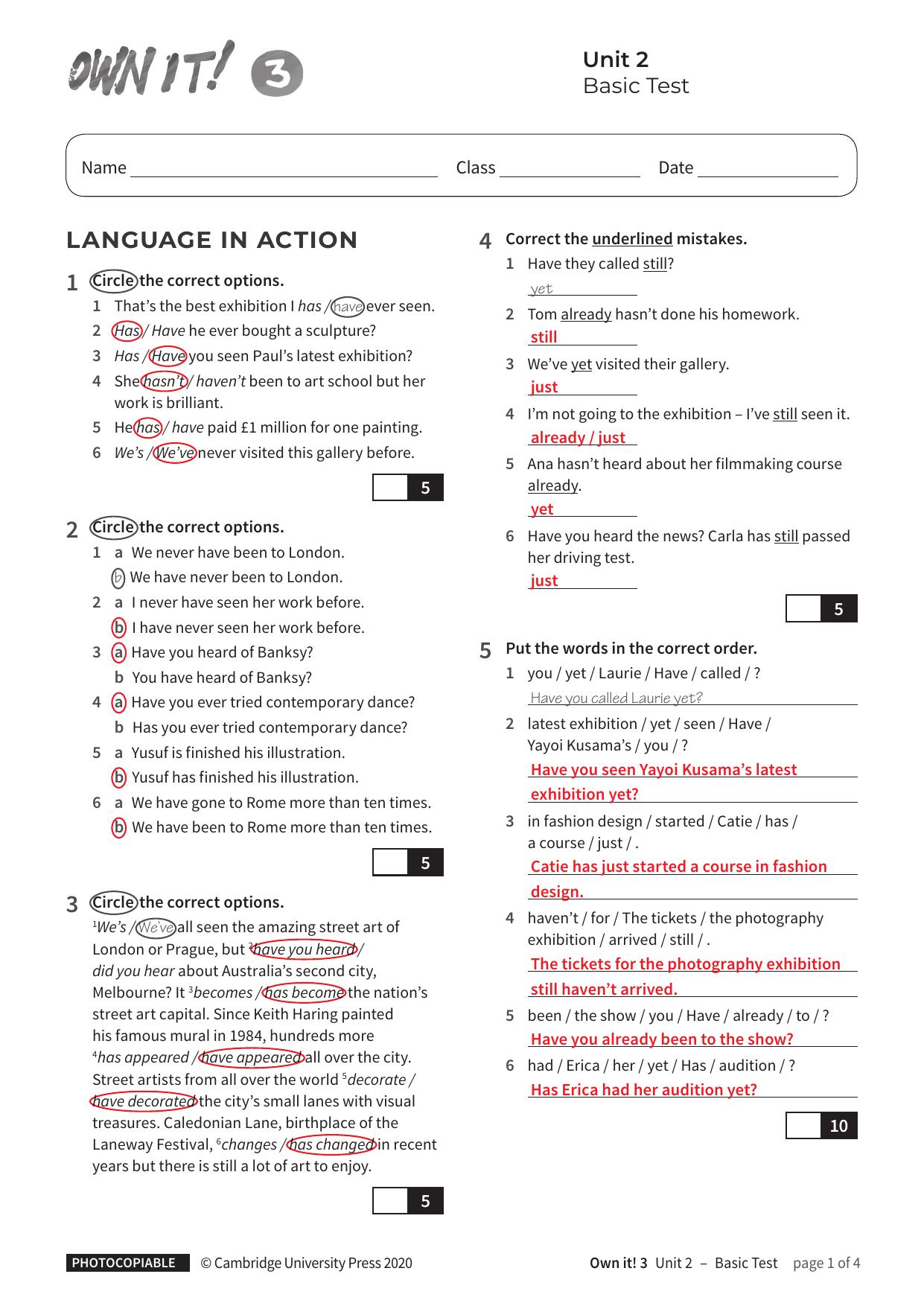 Unit2 Basic Test with answers by Unknown