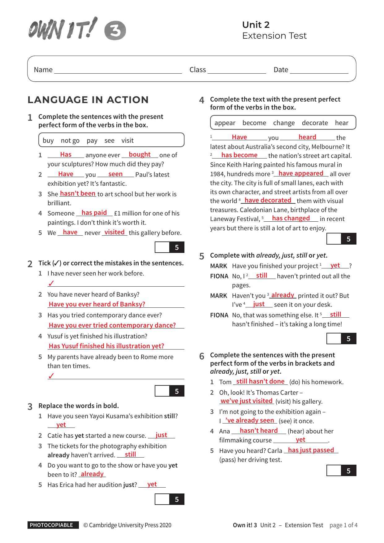 Unit2 Extension Test with answers by Unknown