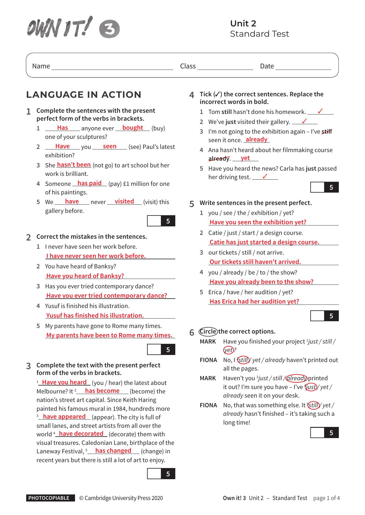 Unit2 Standard Test with answers by Unknown