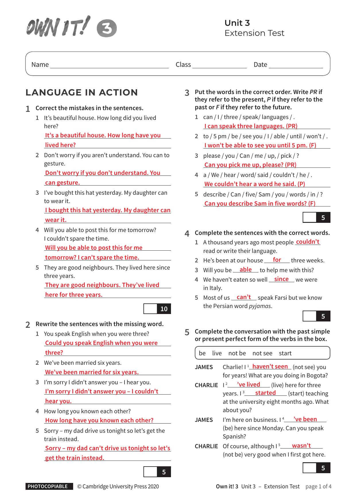 Unit3 Extension Test with answers by Unknown
