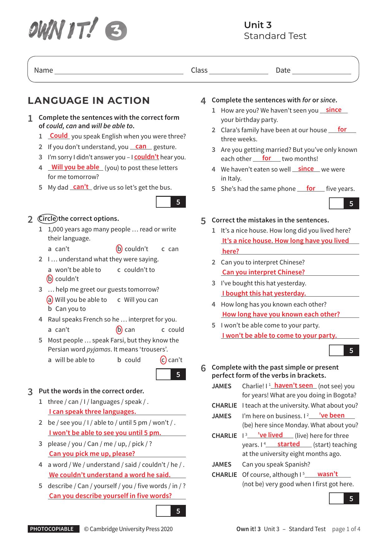 Unit3 Standard Test with answers by Unknown