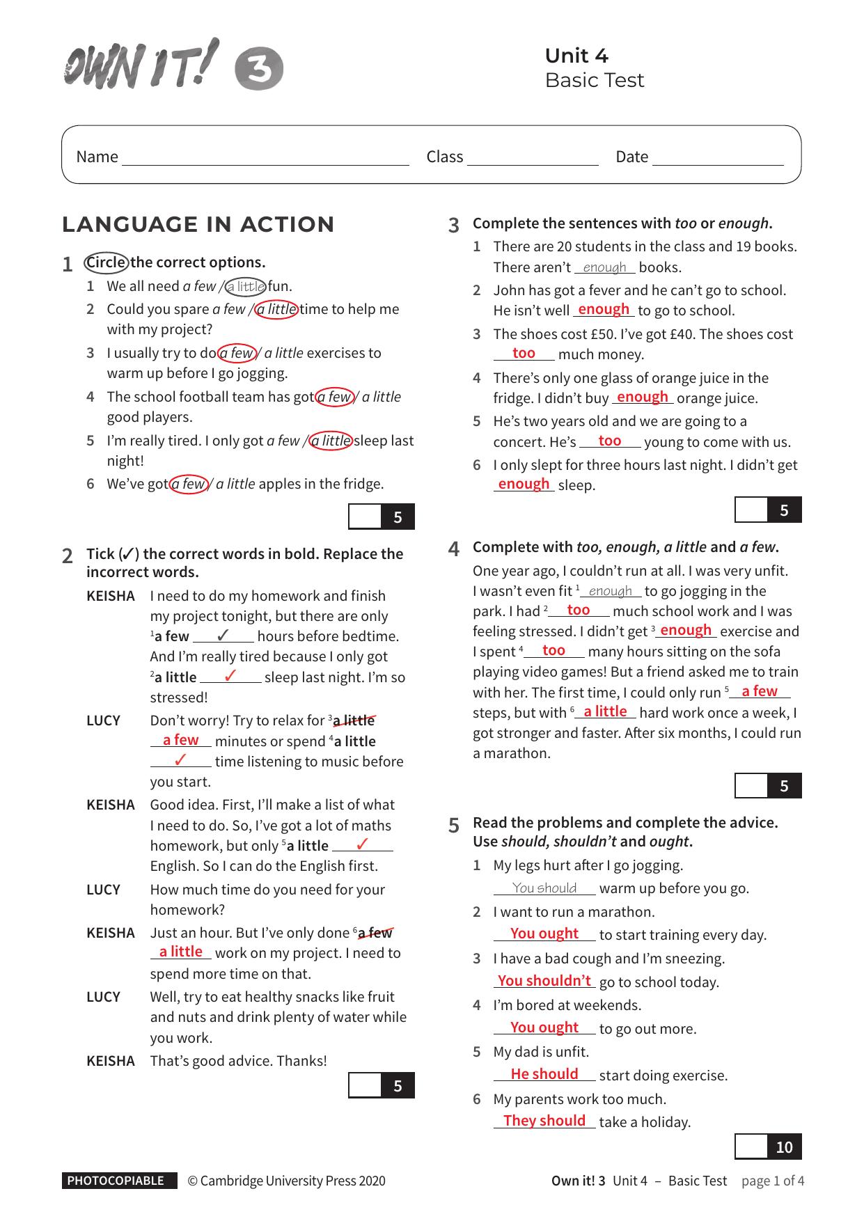 Unit4 Basic Test with answers by Unknown