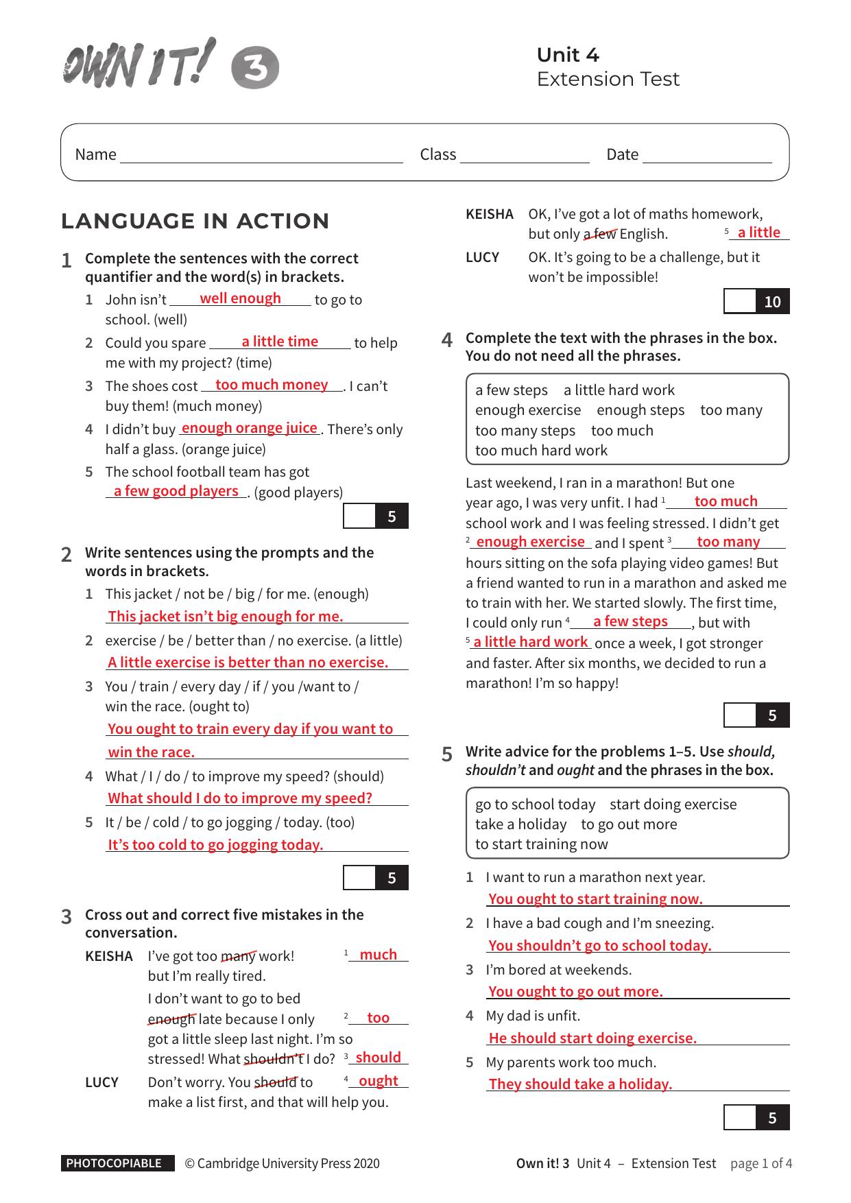 Unit4 Extension Test with answers by Unknown