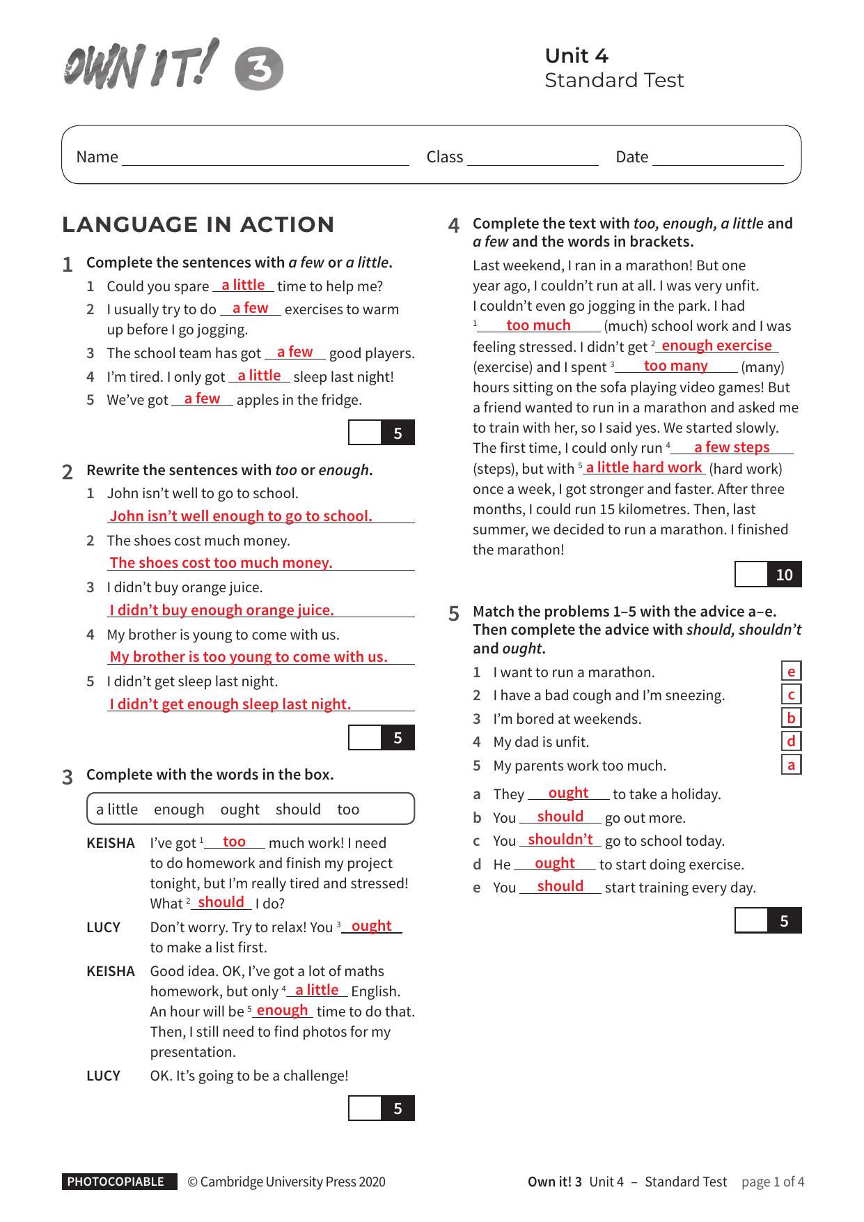 Unit4 Standard Test with answers by Unknown