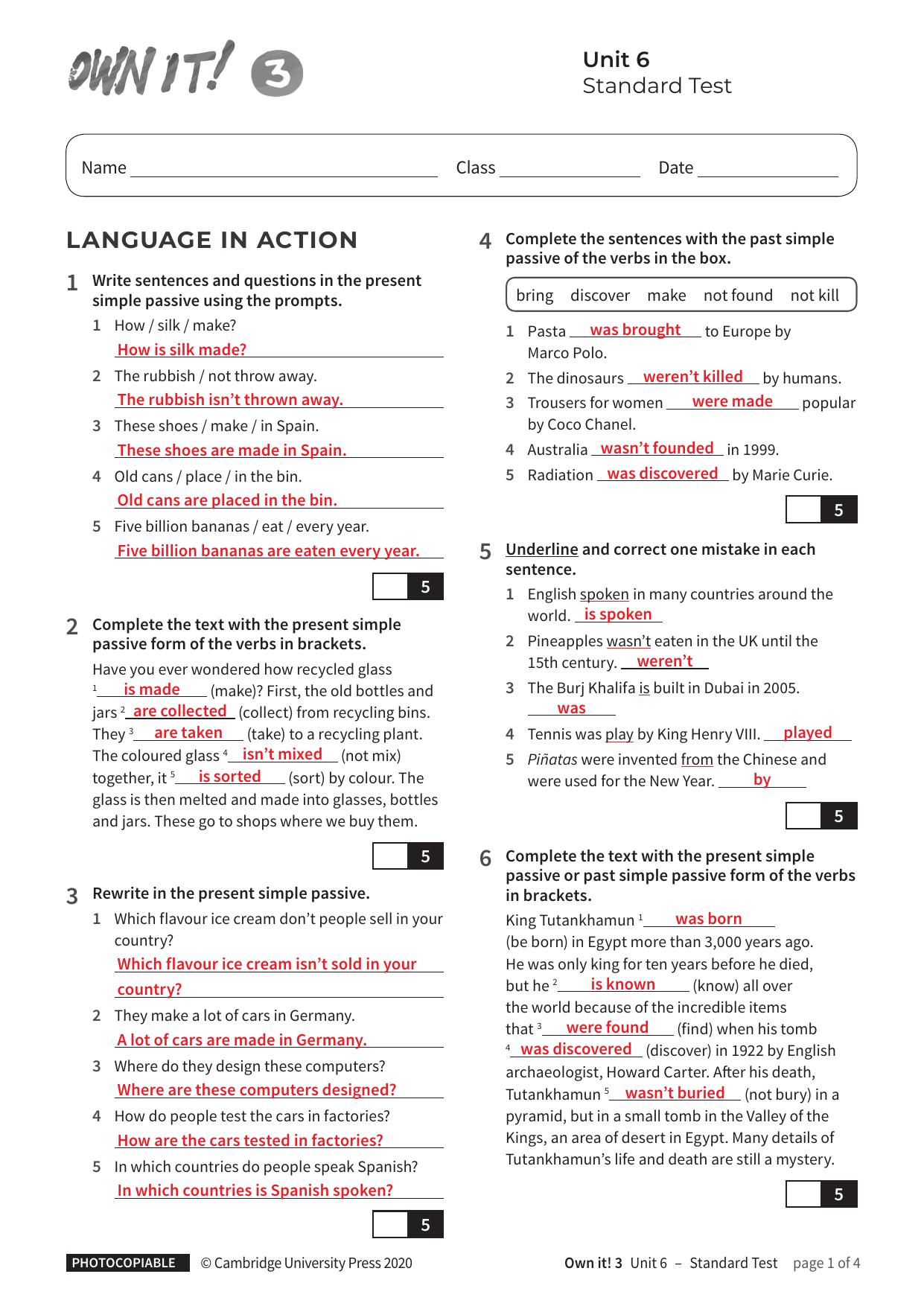 Unit6 Standard Test with answers by Unknown