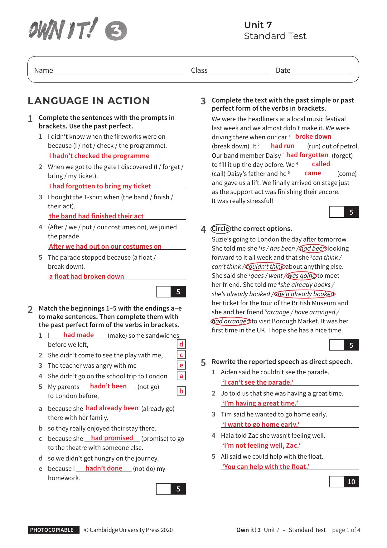 Unit7 Standard Test with answers by Unknown