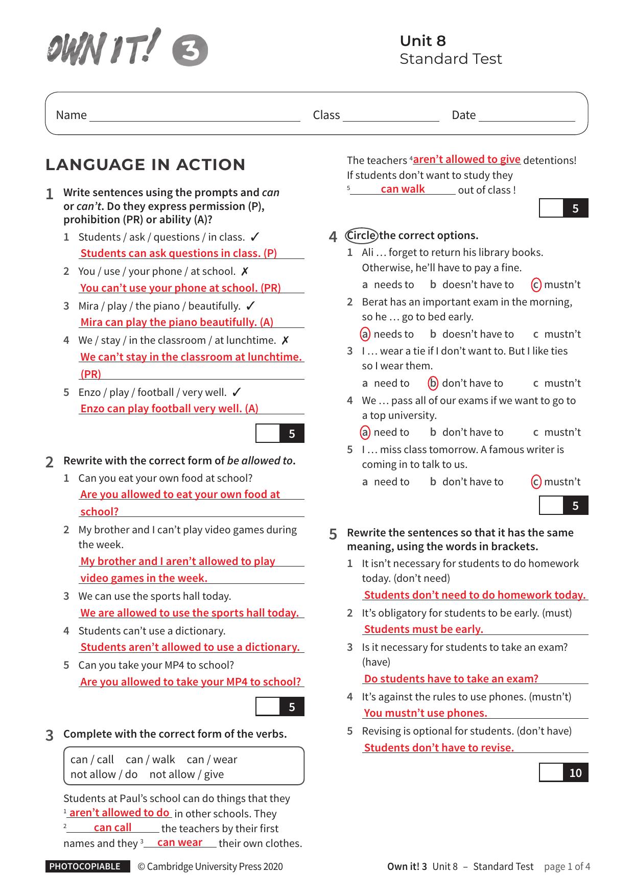 Unit8 Standard Test with answers by Unknown