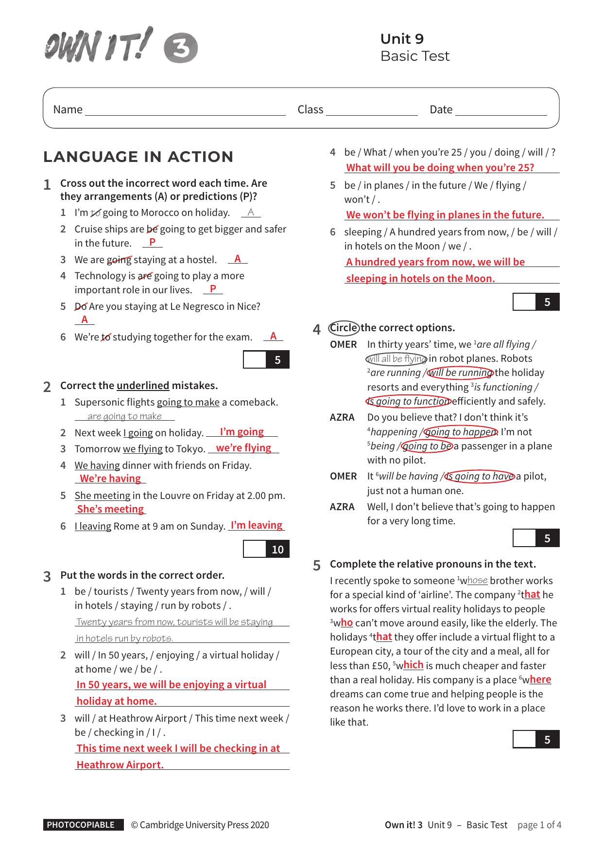 Unit9 Basic Test with answers by Unknown