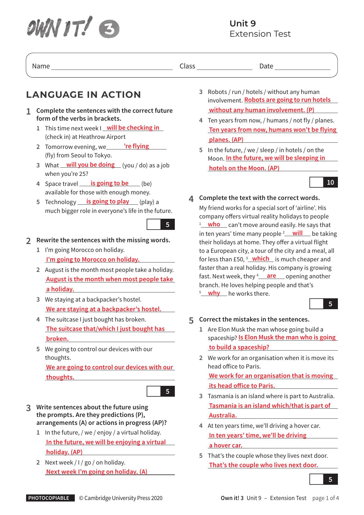 Unit9 Extension Test with answers by Unknown