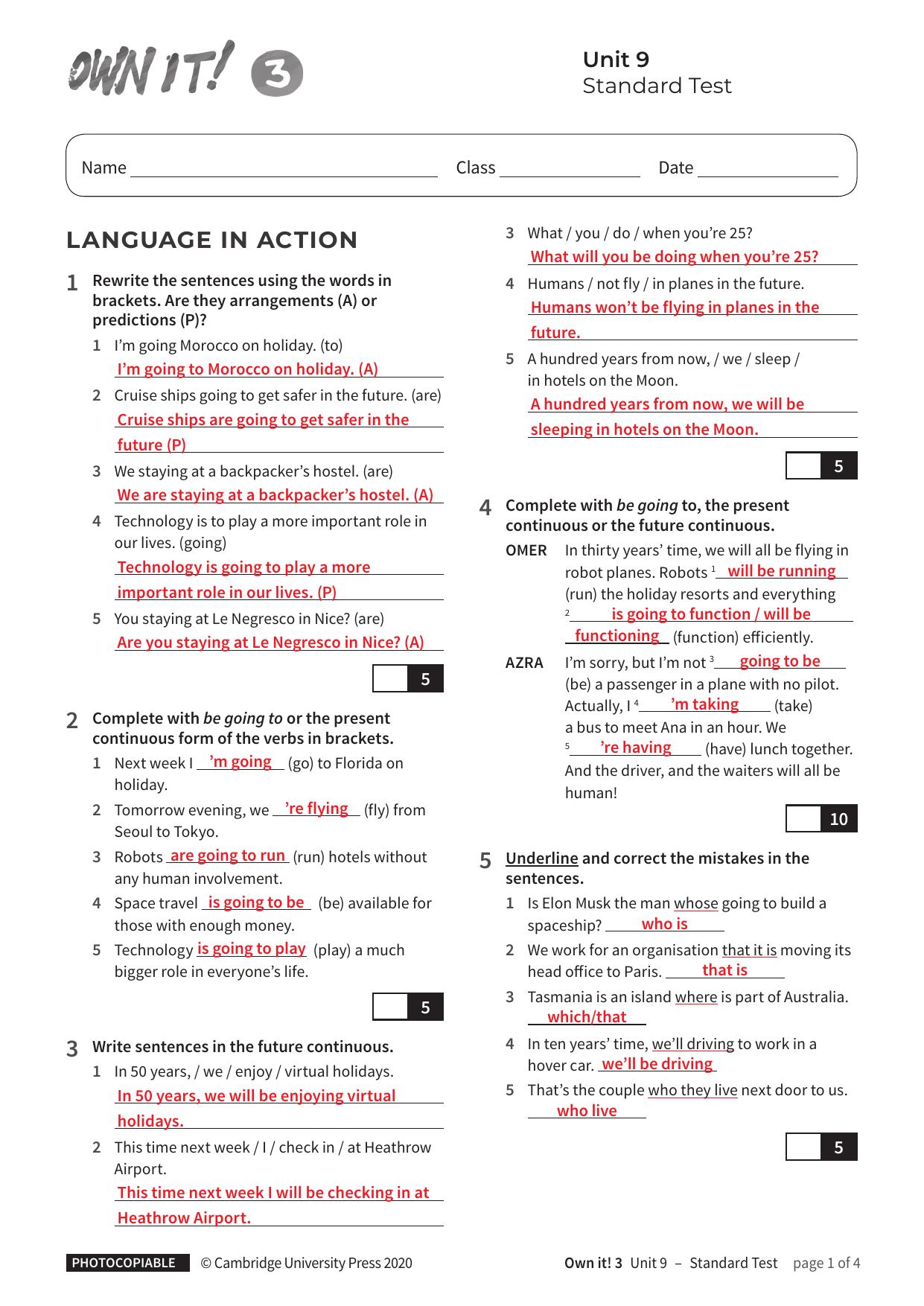 Unit9 Standard Test with answers by Unknown