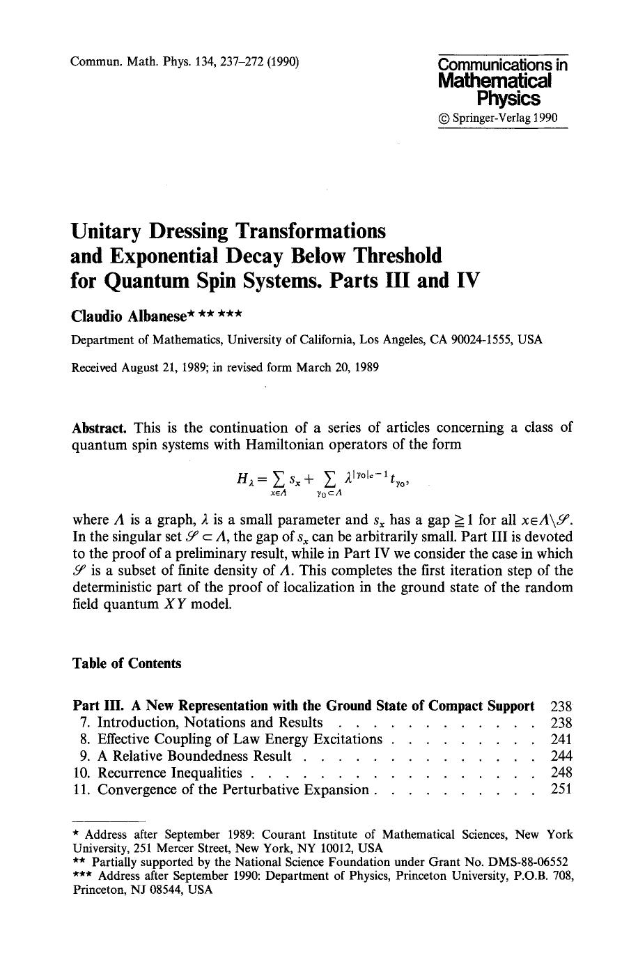 Unitary dressing transformations and exponential decay below threshold for quantum spin systems. Parts III and IV by Unknown