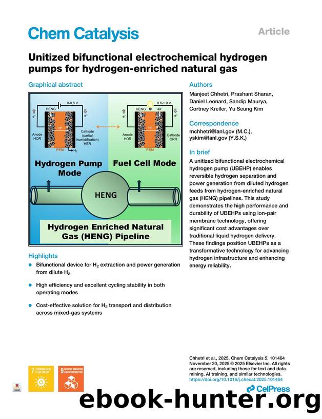 Unitized bifunctional electrochemical hydrogen pumps for hydrogen-enriched natural gas by Manjeet Chhetri & Prashant Sharan & Daniel Leonard & Sandip Maurya & Cortney Kreller & Yu Seung Kim