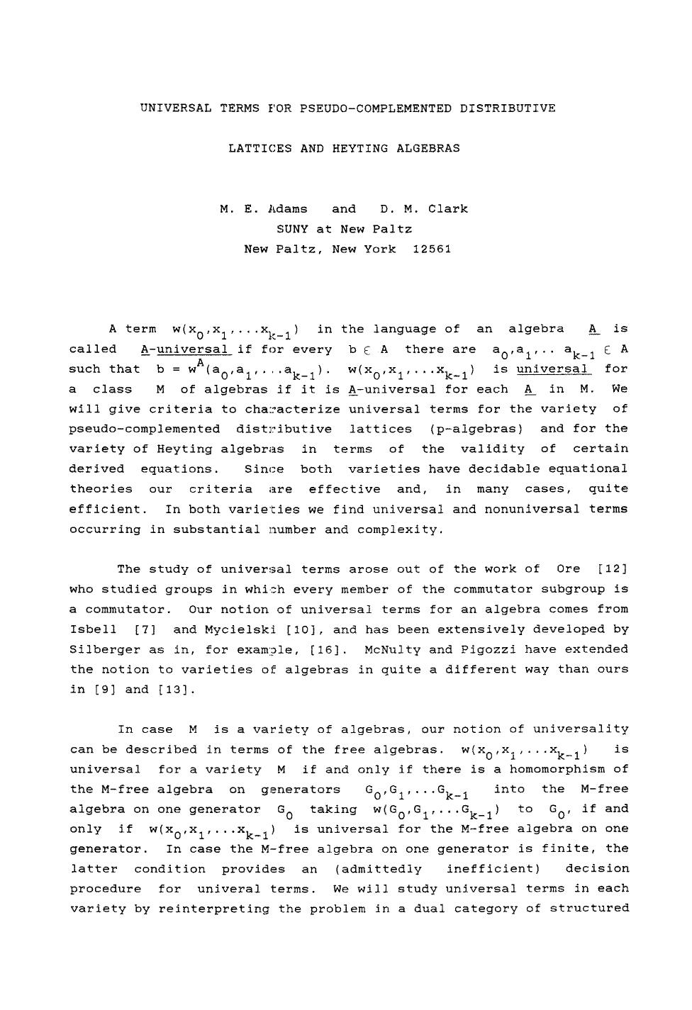 Universal Algebra and Lattice Theory: Proceedings of a Conference held at Charleston, July 11â14, 1984 by M. E. Adams D. M. Clark (auth.) Stephen D. Comer (eds.)