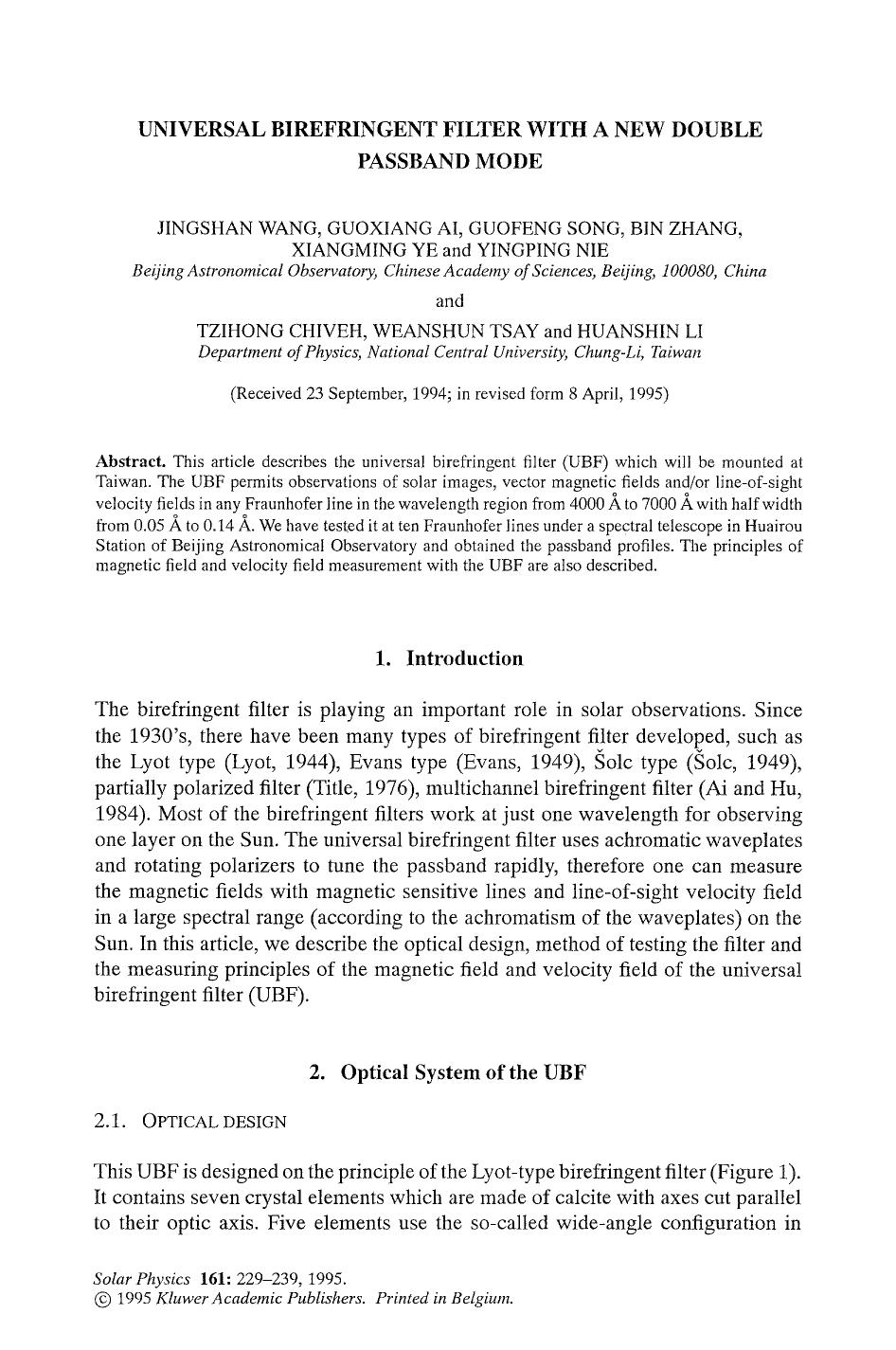 Universal birefringent filter with a new double passband mode by Unknown