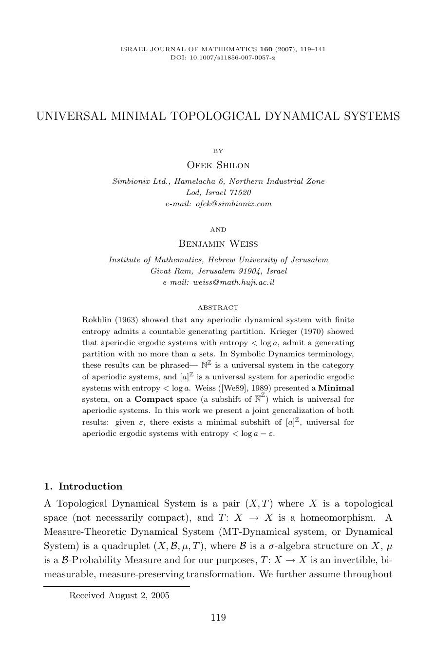 Universal minimal topological dynamical systems by Unknown