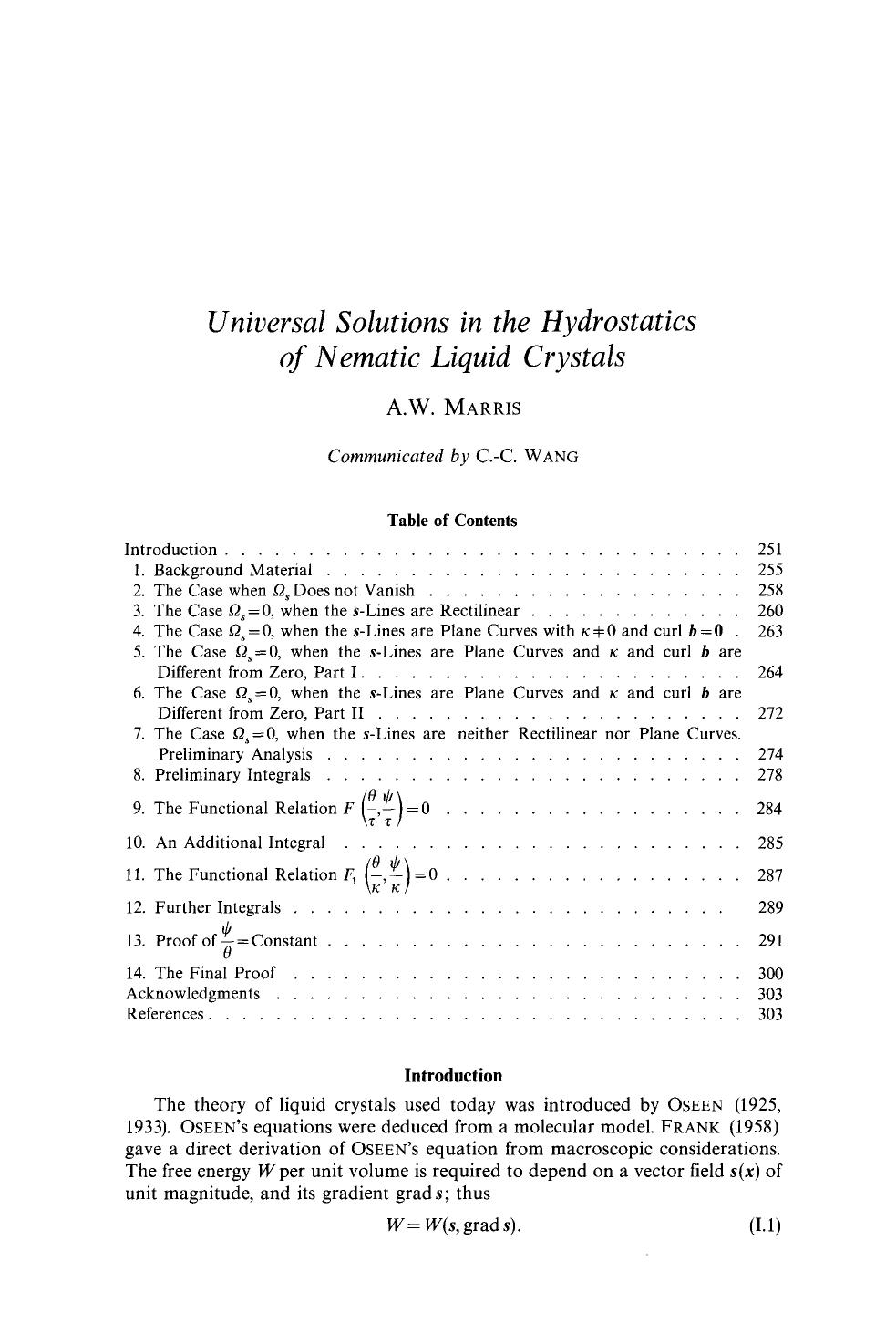 Universal solutions in the hydrostatics of nematic liquid crystals by Unknown
