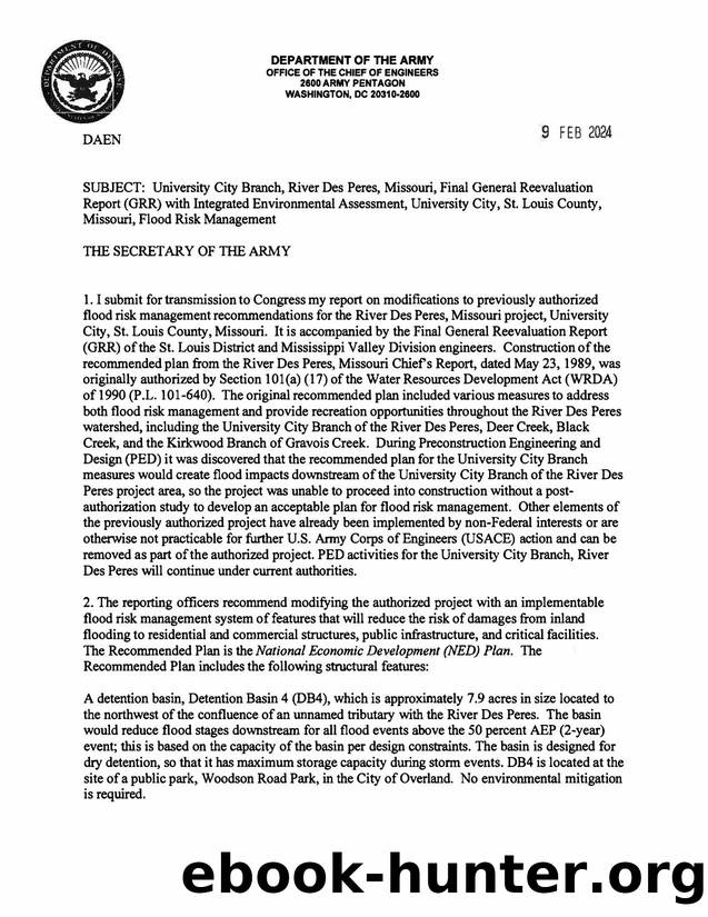 University City Branch, River Des Peres, Missouri, Final General Reevaluation Report (ORR) with Integrated Environmental Assessment, University City, St. Louis County, Missouri, Flood Risk Management by USACE