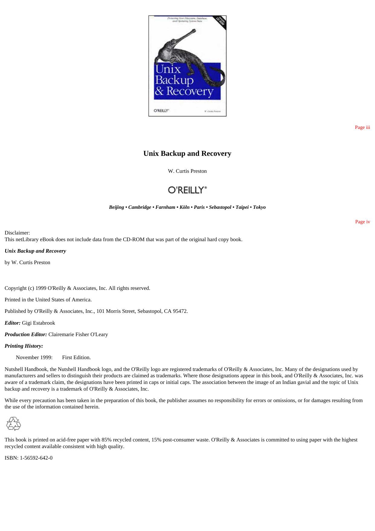 Unix Backup and Recovery by Harvey Brian.; Wright Matthew