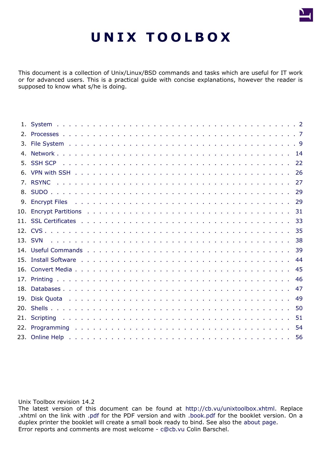 Unix Toolbox revision 14.2 by Barschel C